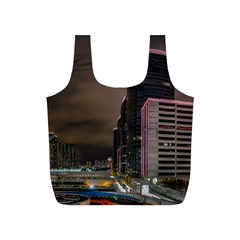 Hong Kong At Night Skyline Full Print Recycle Bag (s) by Nexatart