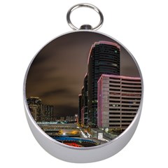 Hong Kong At Night Skyline Silver Compasses by Nexatart