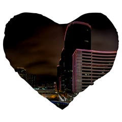 Hong Kong At Night Skyline Large 19  Premium Flano Heart Shape Cushions