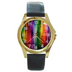 Skyline Light Rays Gloss Upgrade Round Gold Metal Watch by Nexatart