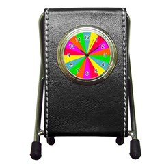 Neon Rainbow Burst Pen Holder Desk Clock by PodArtist