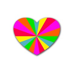 Neon Rainbow Burst Rubber Coaster (heart)  by PodArtist