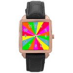 Neon Rainbow Burst Rose Gold Leather Watch  Front