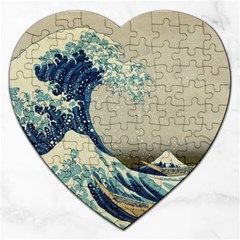 The Classic Japanese Great Wave Off Kanagawa By Hokusai Jigsaw Puzzle (heart) by PodArtist