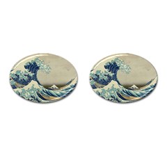 The Classic Japanese Great Wave Off Kanagawa By Hokusai Cufflinks (oval) by PodArtist