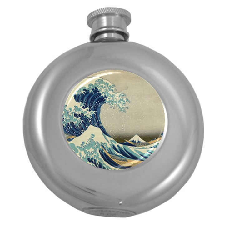 The Classic Japanese Great Wave off Kanagawa by Hokusai Round Hip Flask (5 oz)