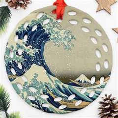 The Classic Japanese Great Wave Off Kanagawa By Hokusai Round Filigree Ornament (two Sides) by PodArtist