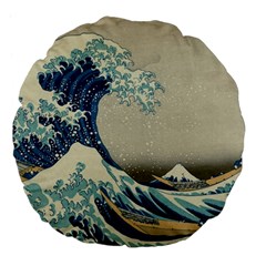 The Classic Japanese Great Wave Off Kanagawa By Hokusai Large 18  Premium Flano Round Cushions by PodArtist