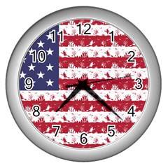 Usa Flag Halloween Holiday Nightmare Stripes Wall Clock (silver) by PodArtist