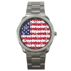 Usa Flag Halloween Holiday Nightmare Stripes Sport Metal Watch by PodArtist