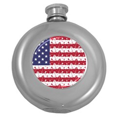 Usa Flag Halloween Holiday Nightmare Stripes Round Hip Flask (5 Oz) by PodArtist