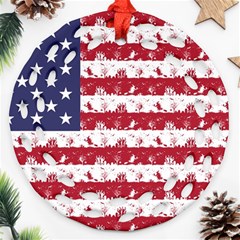 Usa Flag Halloween Holiday Nightmare Stripes Round Filigree Ornament (two Sides) by PodArtist