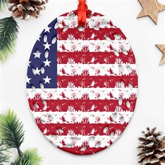 Usa Flag Halloween Holiday Nightmare Stripes Ornament (oval Filigree) by PodArtist