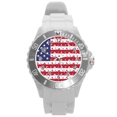 Usa Flag Halloween Holiday Nightmare Stripes Round Plastic Sport Watch (l) by PodArtist