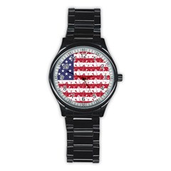 Usa Flag Halloween Holiday Nightmare Stripes Stainless Steel Round Watch by PodArtist