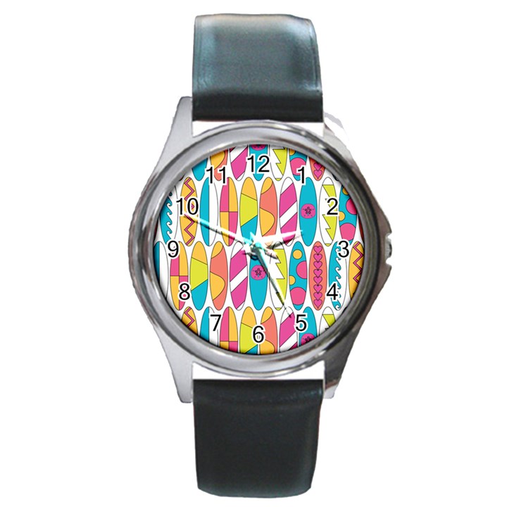 Mini Rainbow Colored Waikiki Surfboards  Round Metal Watch