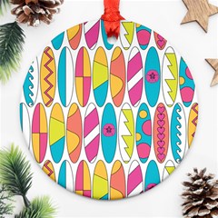 Mini Rainbow Colored Waikiki Surfboards  Ornament (Round)