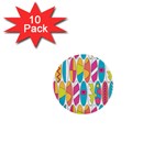 Mini Rainbow Colored Waikiki Surfboards  1  Mini Buttons (10 pack)  Front