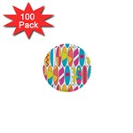 Mini Rainbow Colored Waikiki Surfboards  1  Mini Buttons (100 pack)  Front