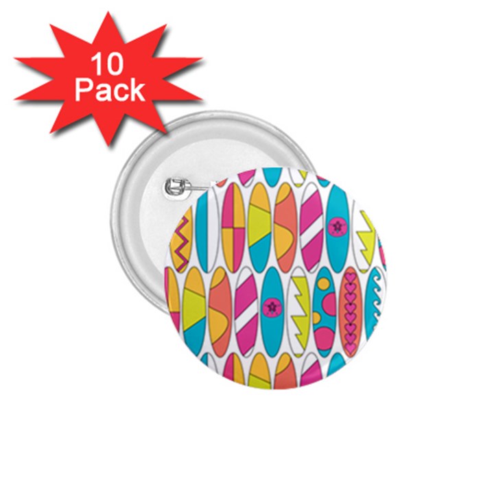 Mini Rainbow Colored Waikiki Surfboards  1.75  Buttons (10 pack)