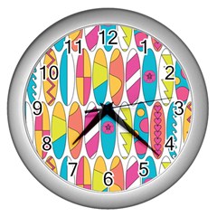 Mini Rainbow Colored Waikiki Surfboards  Wall Clock (Silver)