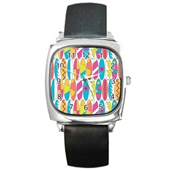 Mini Rainbow Colored Waikiki Surfboards  Square Metal Watch