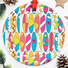 Mini Rainbow Colored Waikiki Surfboards  Ornament (Round Filigree)