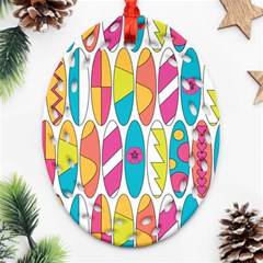 Mini Rainbow Colored Waikiki Surfboards  Ornament (Oval Filigree)