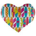 Mini Rainbow Colored Waikiki Surfboards  Large 19  Premium Flano Heart Shape Cushions Front