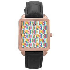 Rainbow Colored Waikiki Surfboards  Rose Gold Leather Watch  by PodArtist