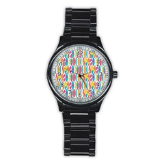 Rainbow Colored Waikiki Surfboards  Stainless Steel Round Watch by PodArtist