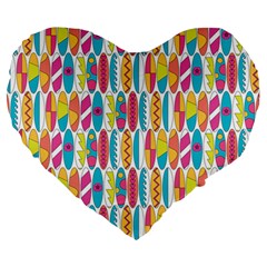 Rainbow Colored Waikiki Surfboards  Large 19  Premium Flano Heart Shape Cushions by PodArtist