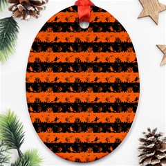 Orange And Black Spooky Halloween Nightmare Stripes Ornament (oval) by PodArtist