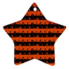 Orange And Black Spooky Halloween Nightmare Stripes Ornament (star) by PodArtist