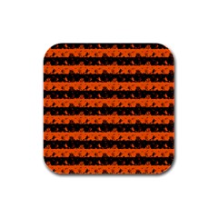 Orange And Black Spooky Halloween Nightmare Stripes Rubber Square Coaster (4 Pack)  by PodArtist