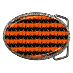 Orange And Black Spooky Halloween Nightmare Stripes Belt Buckles by PodArtist