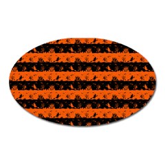 Orange And Black Spooky Halloween Nightmare Stripes Oval Magnet by PodArtist