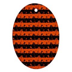 Orange And Black Spooky Halloween Nightmare Stripes Oval Ornament (two Sides) by PodArtist