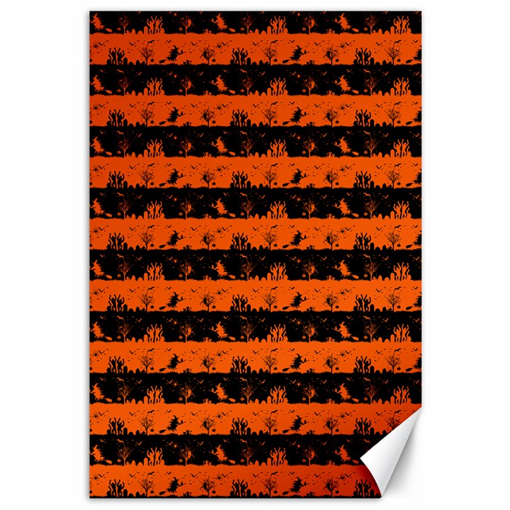 Orange and Black Spooky Halloween Nightmare Stripes Canvas 12  x 18 