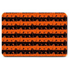 Orange And Black Spooky Halloween Nightmare Stripes Large Doormat  by PodArtist