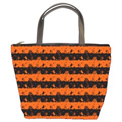 Orange And Black Spooky Halloween Nightmare Stripes Bucket Bag by PodArtist