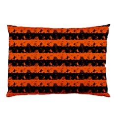 Orange And Black Spooky Halloween Nightmare Stripes Pillow Case by PodArtist