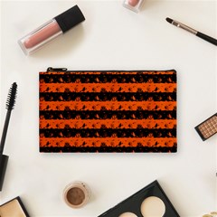 Orange And Black Spooky Halloween Nightmare Stripes Cosmetic Bag (small) by PodArtist