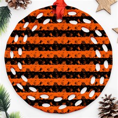 Orange And Black Spooky Halloween Nightmare Stripes Round Filigree Ornament (two Sides) by PodArtist