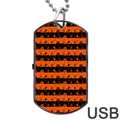 Orange And Black Spooky Halloween Nightmare Stripes Dog Tag Usb Flash (one Side) by PodArtist