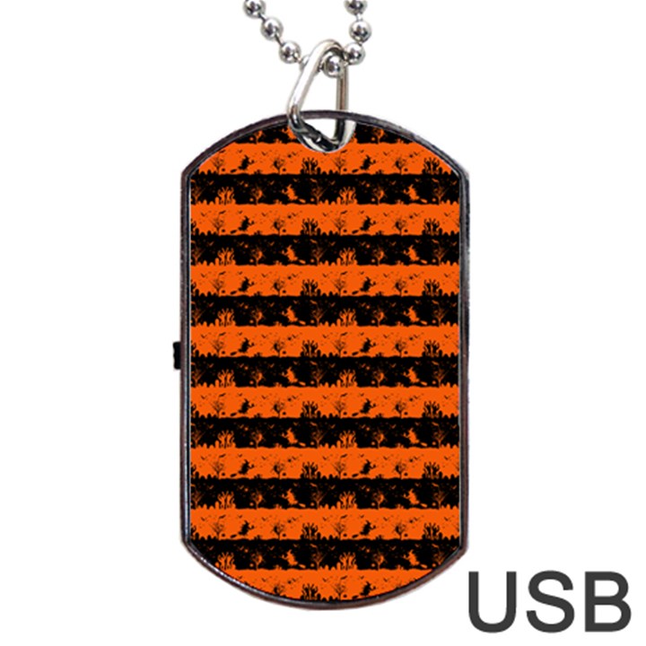 Orange and Black Spooky Halloween Nightmare Stripes Dog Tag USB Flash (One Side)