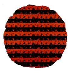 Orange And Black Spooky Halloween Nightmare Stripes Large 18  Premium Round Cushions by PodArtist