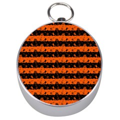 Orange And Black Spooky Halloween Nightmare Stripes Silver Compasses by PodArtist