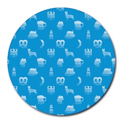 Oktoberfest Bavarian October Beer Festival Motifs In Bavarian Blue Round Mousepads by PodArtist