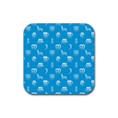 Oktoberfest Bavarian October Beer Festival Motifs In Bavarian Blue Rubber Coaster (square)  by PodArtist